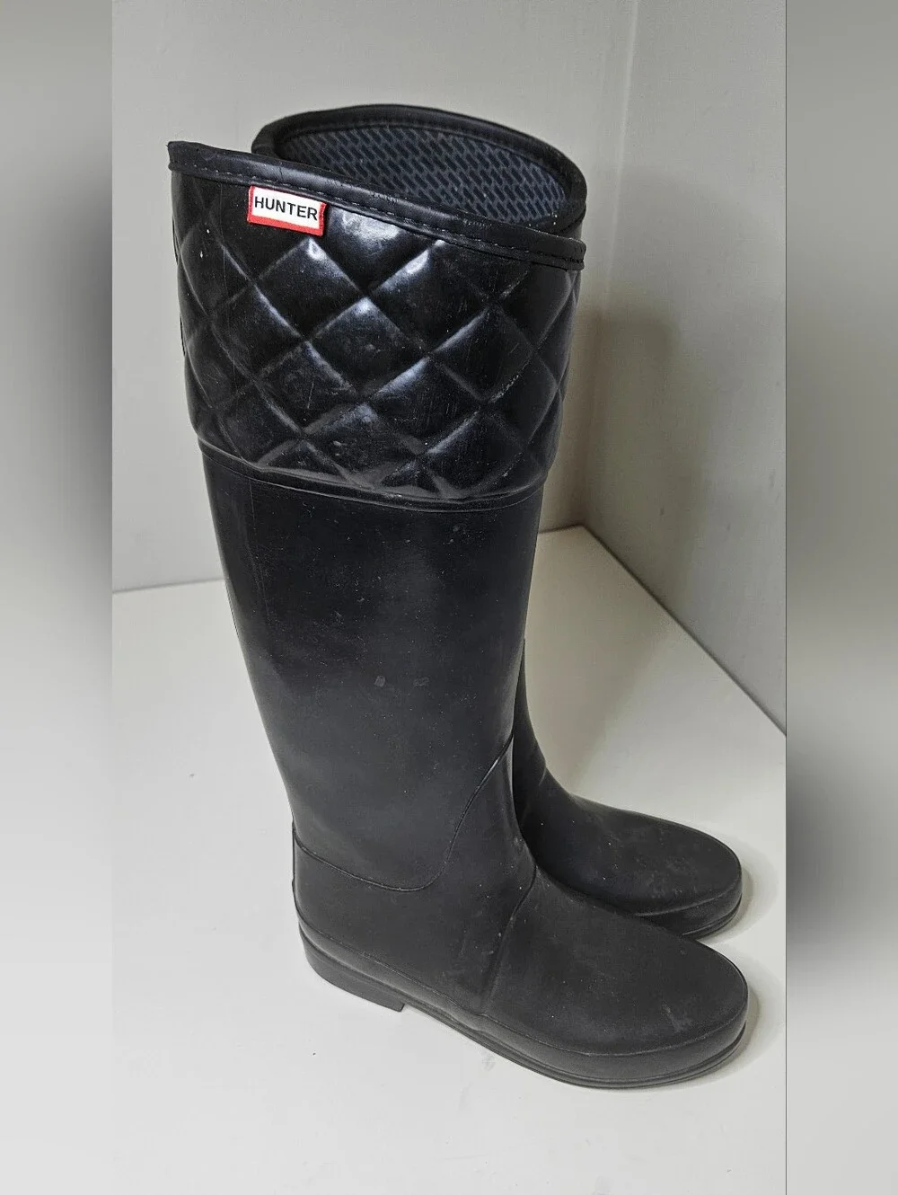 Hunter Boots Regent Rigley Quilted Riding Rain Black Rubber Women's 6